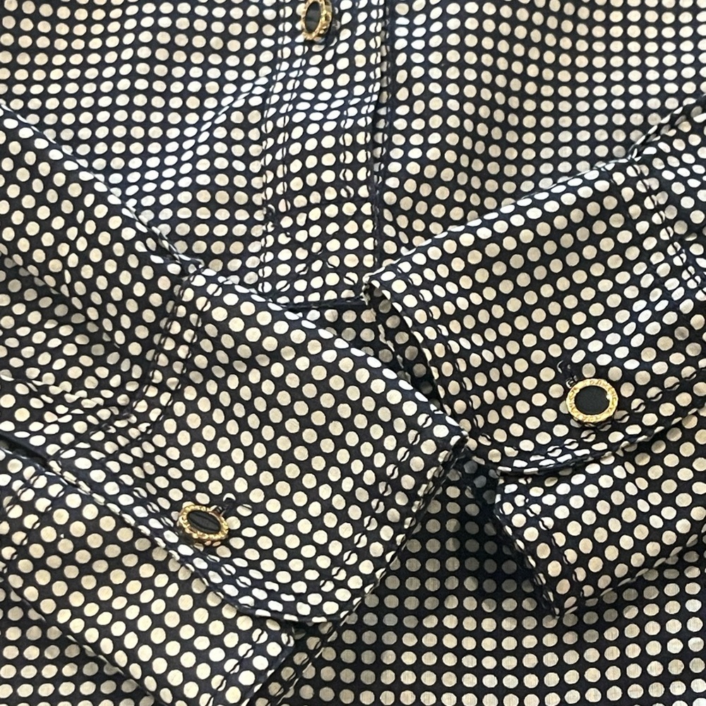 Tory Burch Navy & White Polka Dot Print Button Down Blouse, Long Sleeve, Size 6 - Picture 12 of 15